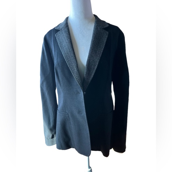 LAFAYETTE 148 New York Virgin Wool Blazer Womens Size 8 Black Gray Unlined - Picture 2 of 13